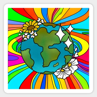 Vibrant 70s Style Planet Earth with Flowers (MD23ERD005) Sticker